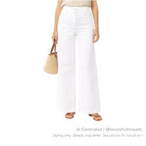 Marc Aurel EU38 US 8 White Wide Leg Jeans Cotton Stretch Sailor Waist